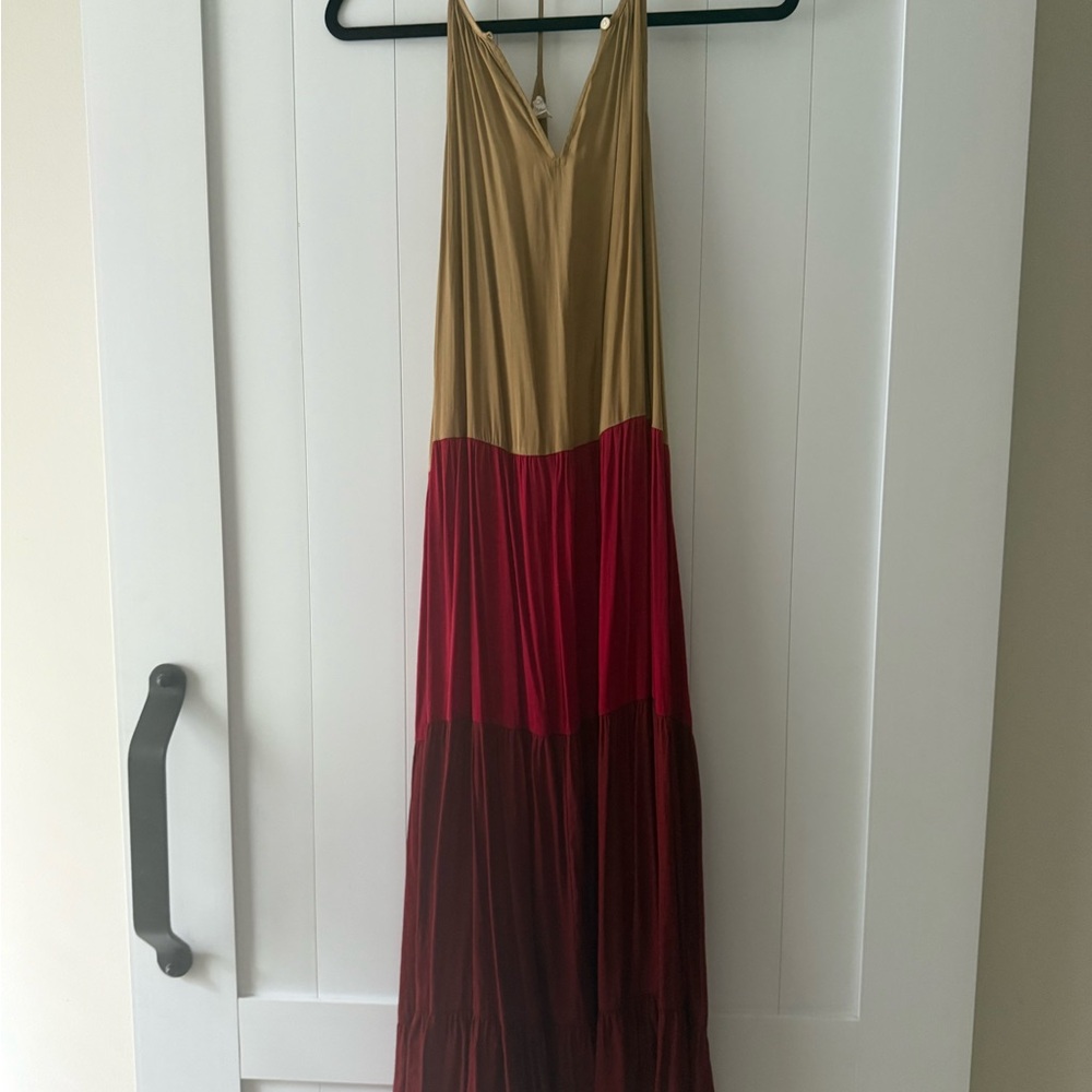 LOFT Gold and Red Maxi Dress